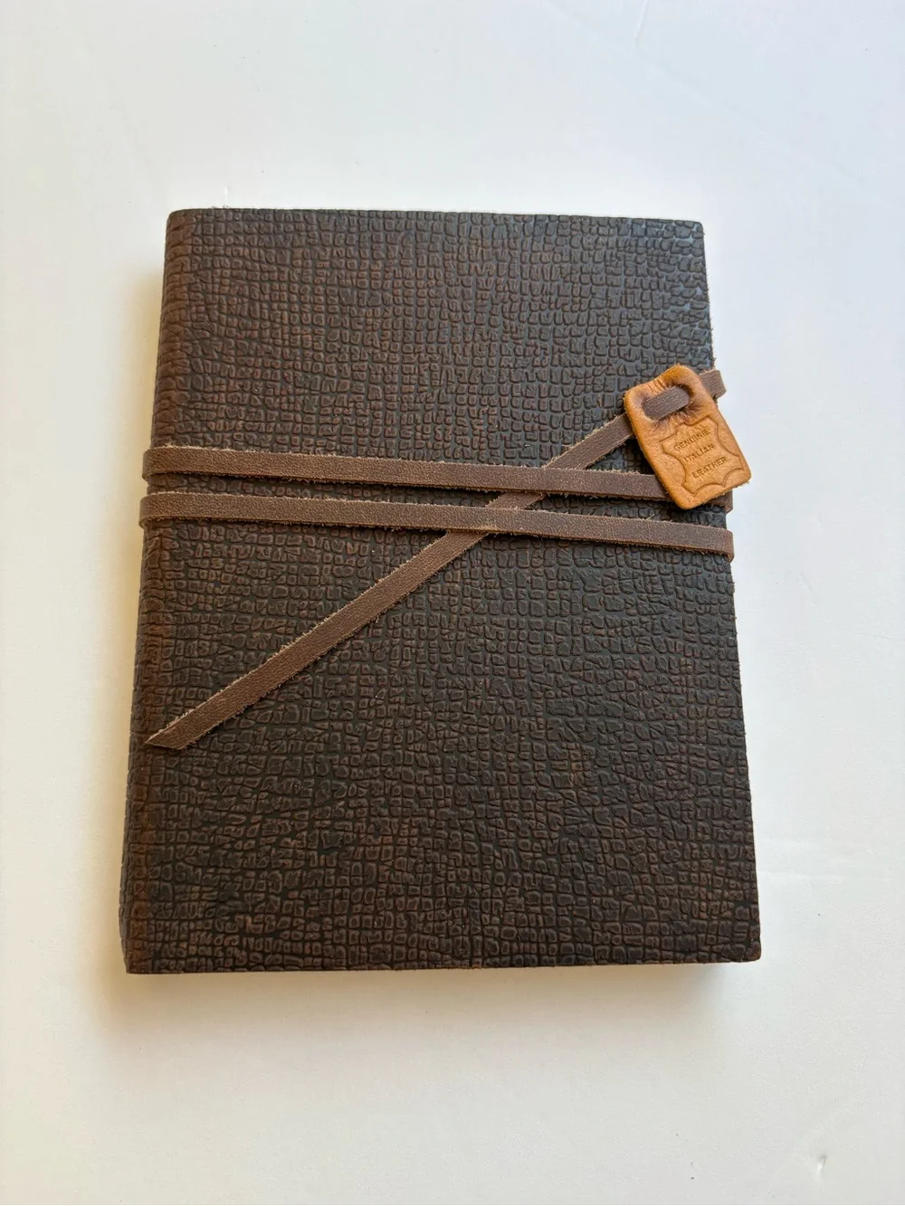 Brown Textured Wrap Journal with Leather Tag and bound - Unbranded